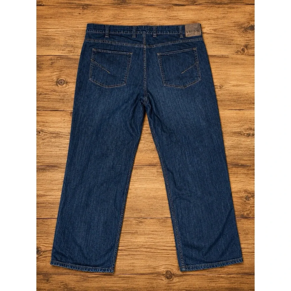 True Nation Men's Jeans 44x30 Blue Denim Straight Leg Stretch Dark Wash